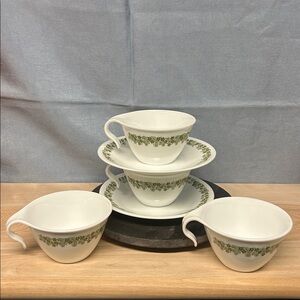 Vintage Corelle Spring Blossom (Crazy Daisy) pattern Saucer (2) and coffee mug 4